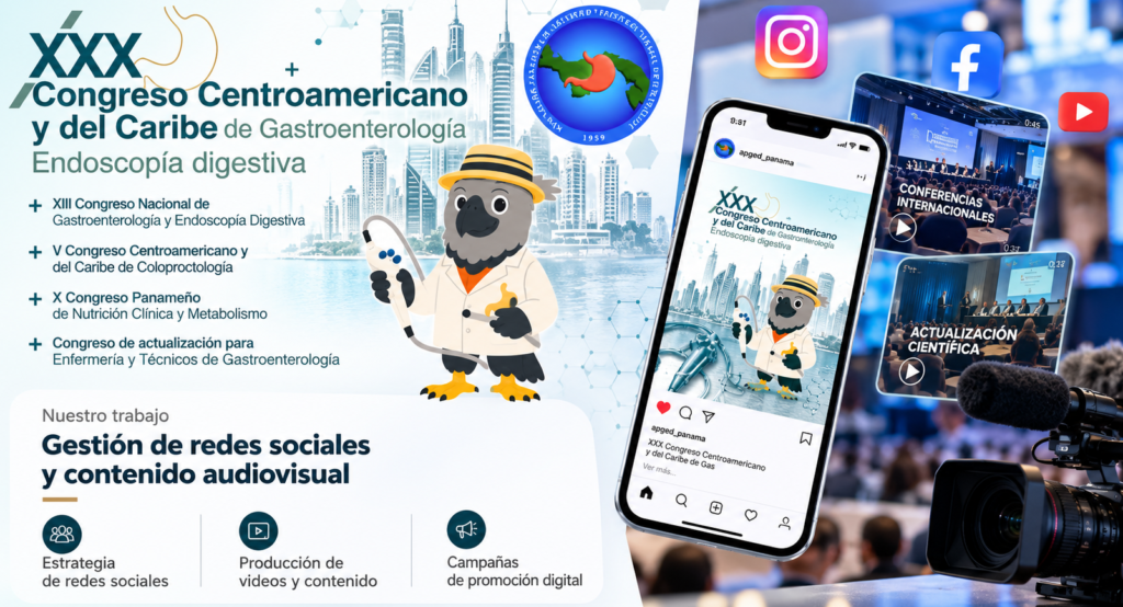 XXX Congreso Centroamericano y del Caribe de Gastroenterología y Endoscopia Digestiva, con gestión de redes sociales y contenido audiovisual de The Agency LATAM.